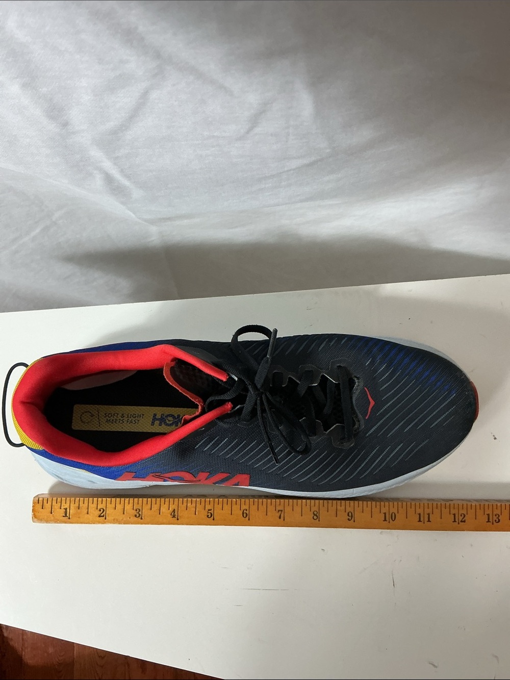 Hoka Men’s Rincon 3 Black Running Shoes with Red and Blue Accents - Picture 11 of 12